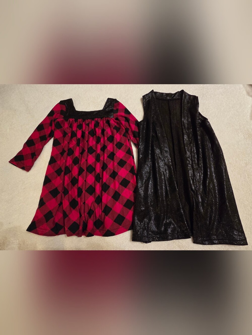 Handmade Girls Red/Black Plaid Dress Set (Size 18M)